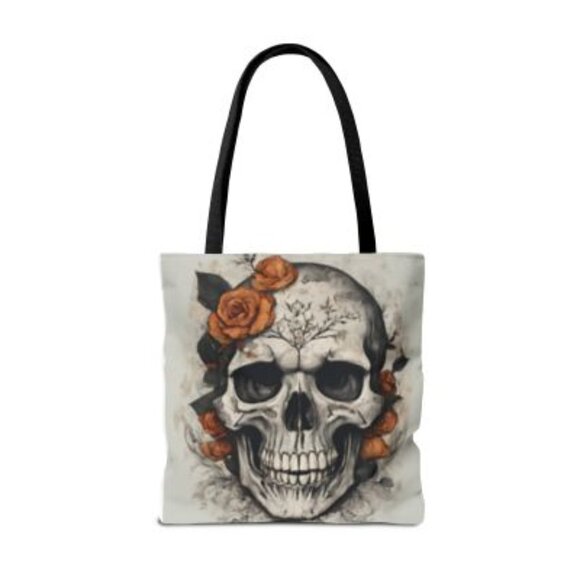 Handbags - Floral Skull Tote Bag, Gothic Style, Gift for Halloween, Boho Accessory,